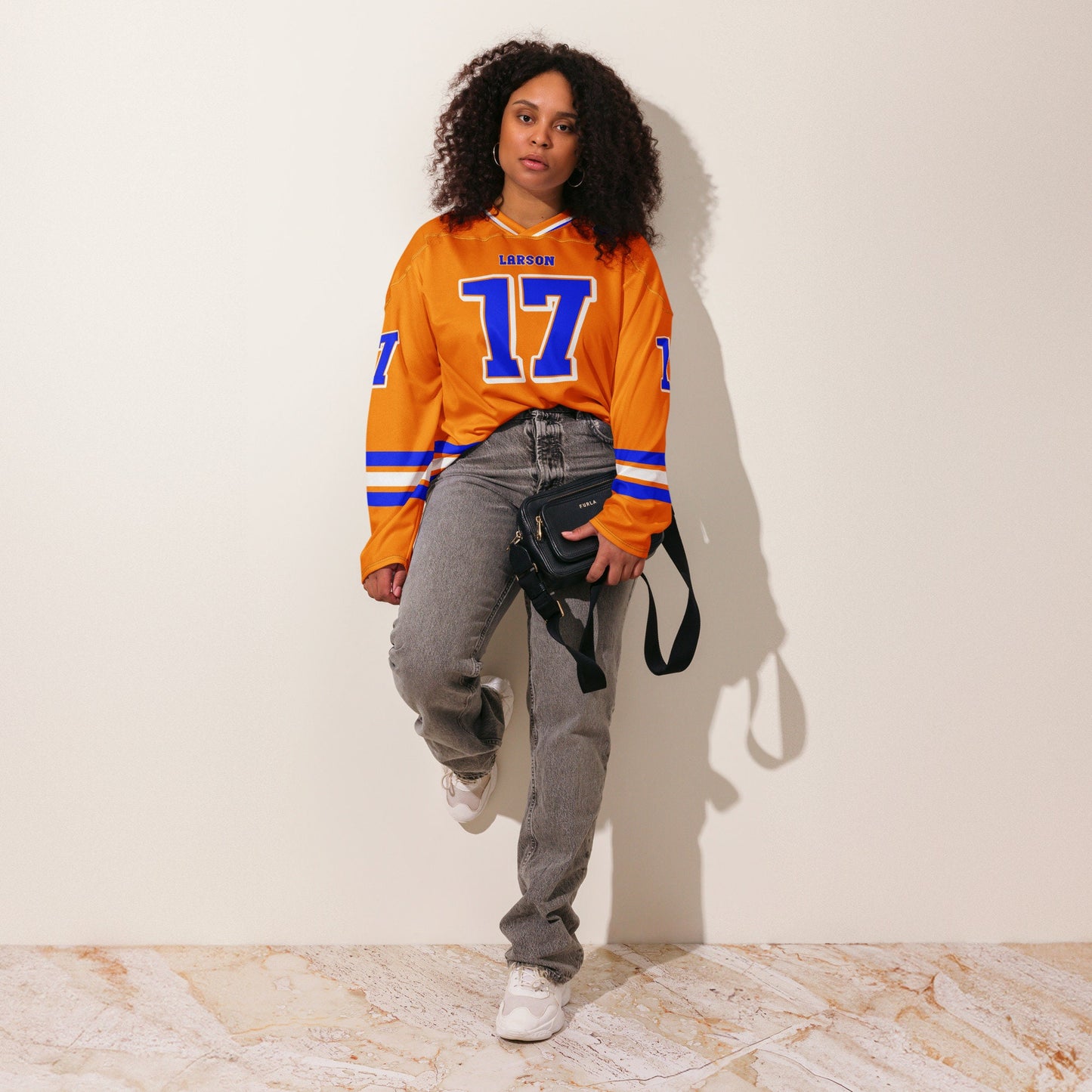 Unisex Oversized Racing Hockey Jersey– Orange & Blue IndyCar-Inspired Jersey with Racing Number 17