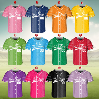 Personalized Team Name And Number Pinstripe Baseball Jersey, Custom Stripe Line Color Baseball Jersey, Baseball Jersey Uniform Baseball Fans