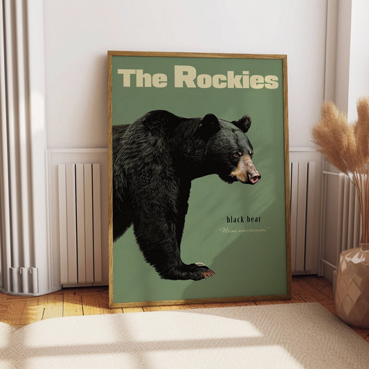 Vintage Black Bear Print Retro Hunting Poster Outdoors Poster Travel Poster Cabin Cottage Wall Art Rocky Mountains Sports Dad For him Gift