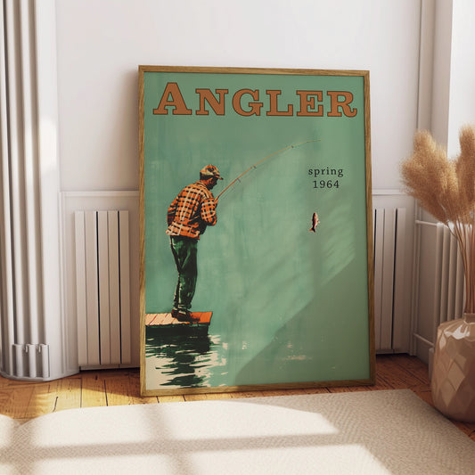 Fisherman Fishing Vintage Poster Art Retro Travel Poster Cabin Wall Decor Outdoor Sports Fisherman Illustration Father's Day Gift for Dad