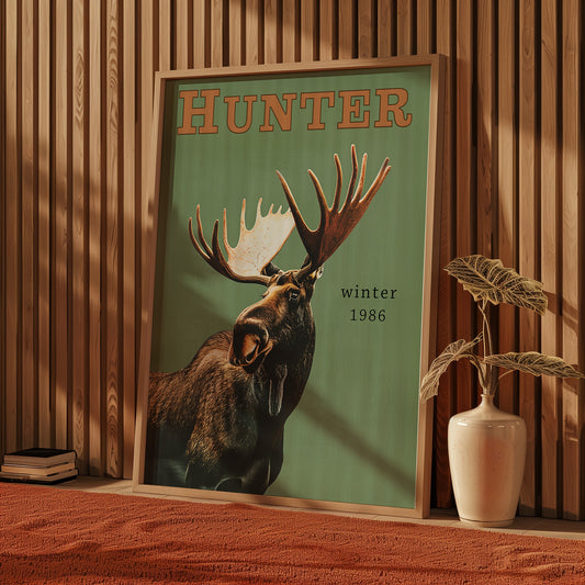 Vintage Moose Hunting Print Retro Outdoors Hunter Poster Travel Poster Cabin Cottage Wall Art Outdoor Sports Dad For him Gift for Hunter