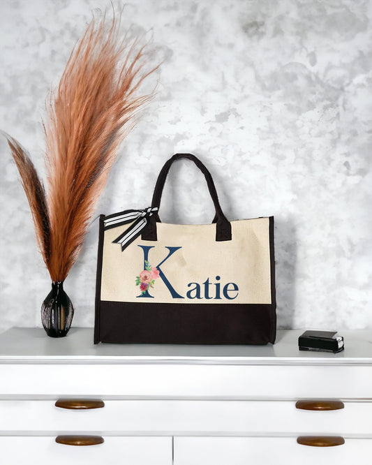 Custom Name Tote Bag, Mothers Day Gift, Floral Tote Bag for Women, Customized Shoulder Bag, Personalized Handbag Gift,Large Tote Bag for Her