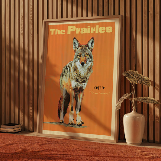 Vintage Coyote Print, The Prairies Print Retro Outdoors Poster, Saskatchewan Canada Cabin Cottage Wall Art, Outdoor Sports, Dad Gift for Him
