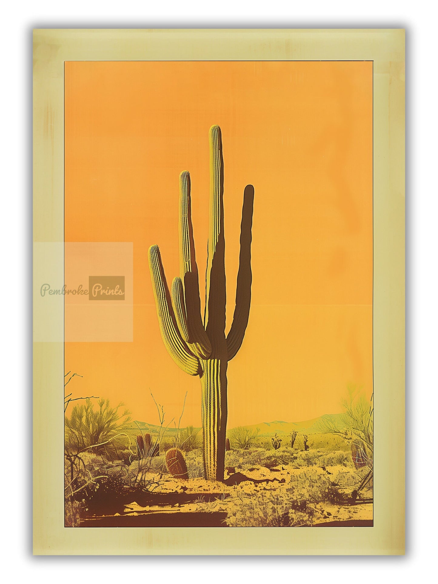 Vintage Saguaro Cactus Print, The Sonoran Desert Print Retro Outdoors Poster, Arizona Cabin Cottage Wall Art, Botanical Cacti Desert Art