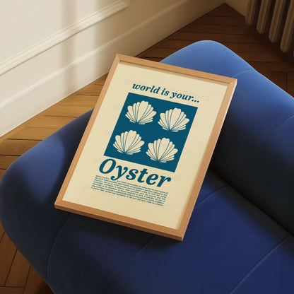 World Is Your Oyster Print, Coastal Decor, Kitchen Art, Kitchen Print, Kitchen Poster, Oyster print, Trendy Wall Art, Minimalist