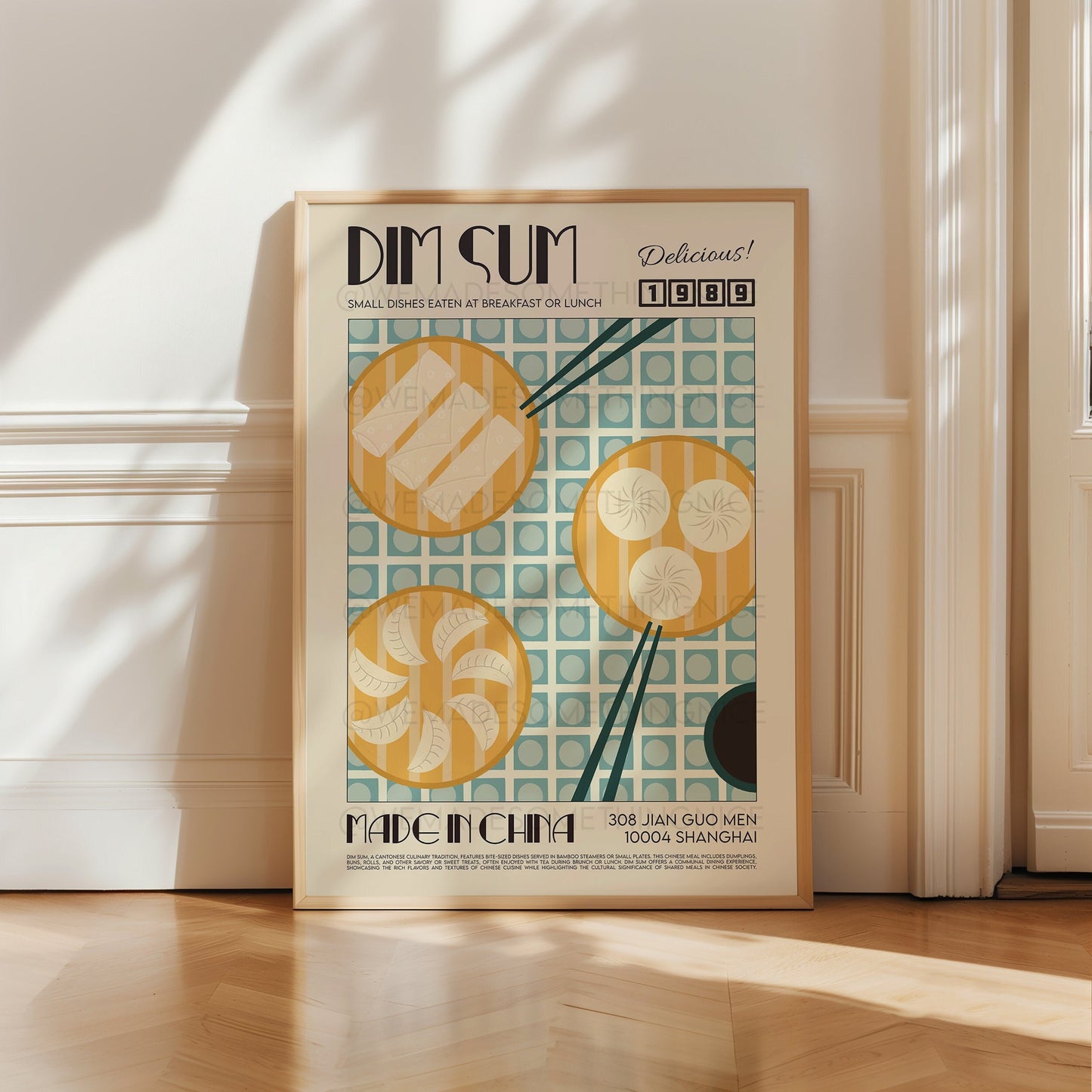 Dim Sum Poster, Kitchen Art, Kitchen Poster, Kitchen Wall Decor, Dumplings Poster, Modern Kitchen Decor, Illustration, Chinese Art