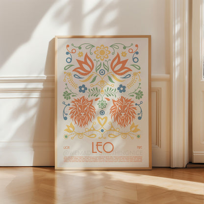Leo Poster, Horoscope Print, Astrological Wall Art, Tarot, Exhibition Poster, Zodiac Poster, Birthday Present, Boho, Housewarming, Bedroom