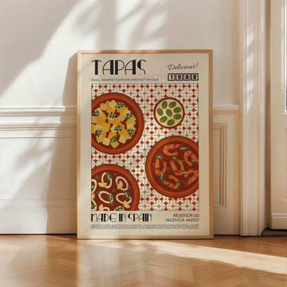 Tapas Print, Kitchen Art, Kitchen Poster, Kitchen Print, Food Poster, Food Print, Retro Wall Art, Spain Poster