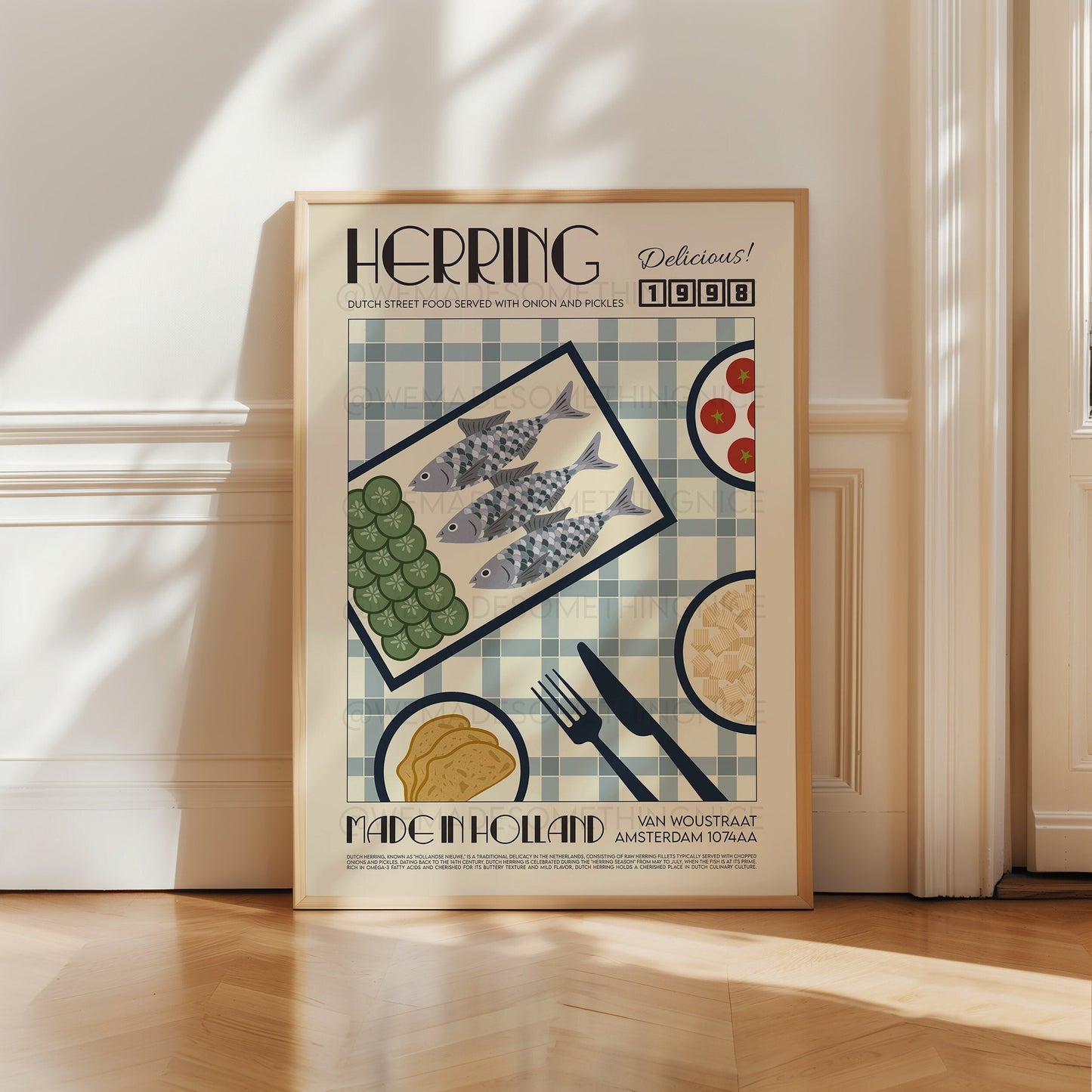 Herring Poster, Holland Poster, French Retro, Scandinavian Kitchen Decor, Food Art, Mid Century Modern, Amsterdam, Housewarming