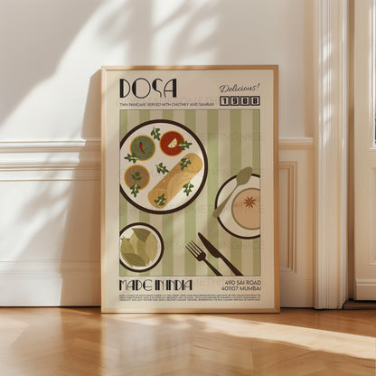 Dosa Poster, Food Print, Modern Kitchen Decor, Travel Poster, Kitchen Poster, Exhibition Poster, Retro Wall Art, India Print