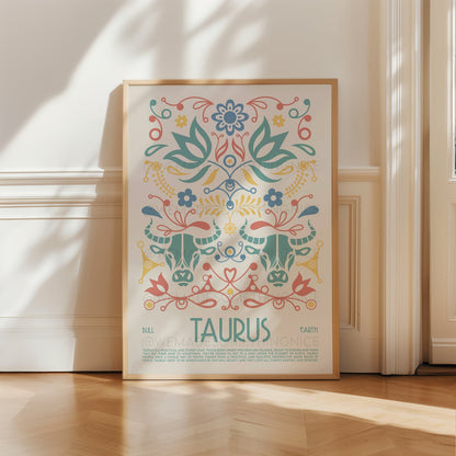 Taurus Poster, Horoscope Print, Astrological Wall Art, Tarot, Exhibition Poster, Zodiac Poster, Birthday Present, Boho,  Housewarming