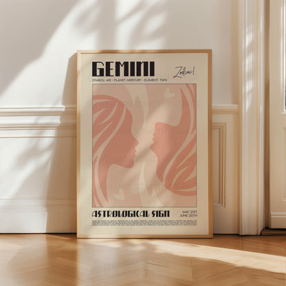 Gemini Poster, Horoscope Print, Astrological Wall Art, Illustration, Exhibition Poster, Zodiac Poster, Birthday Present Housewarming