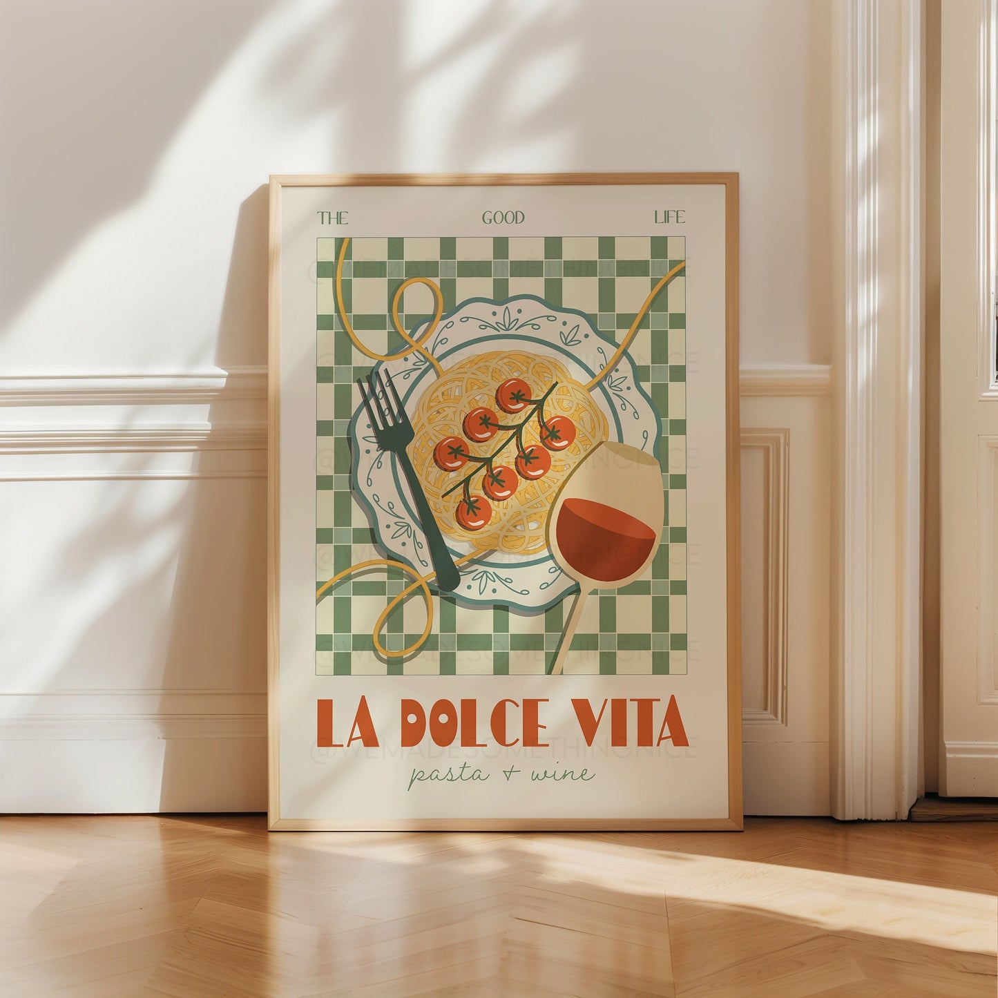 La Dolce Vita, Pasta Poster, Pasta Print, Kitchen Poster, Kitchen Print, Kitchen Art, Wine Poster Food Print, Retro Wall Art