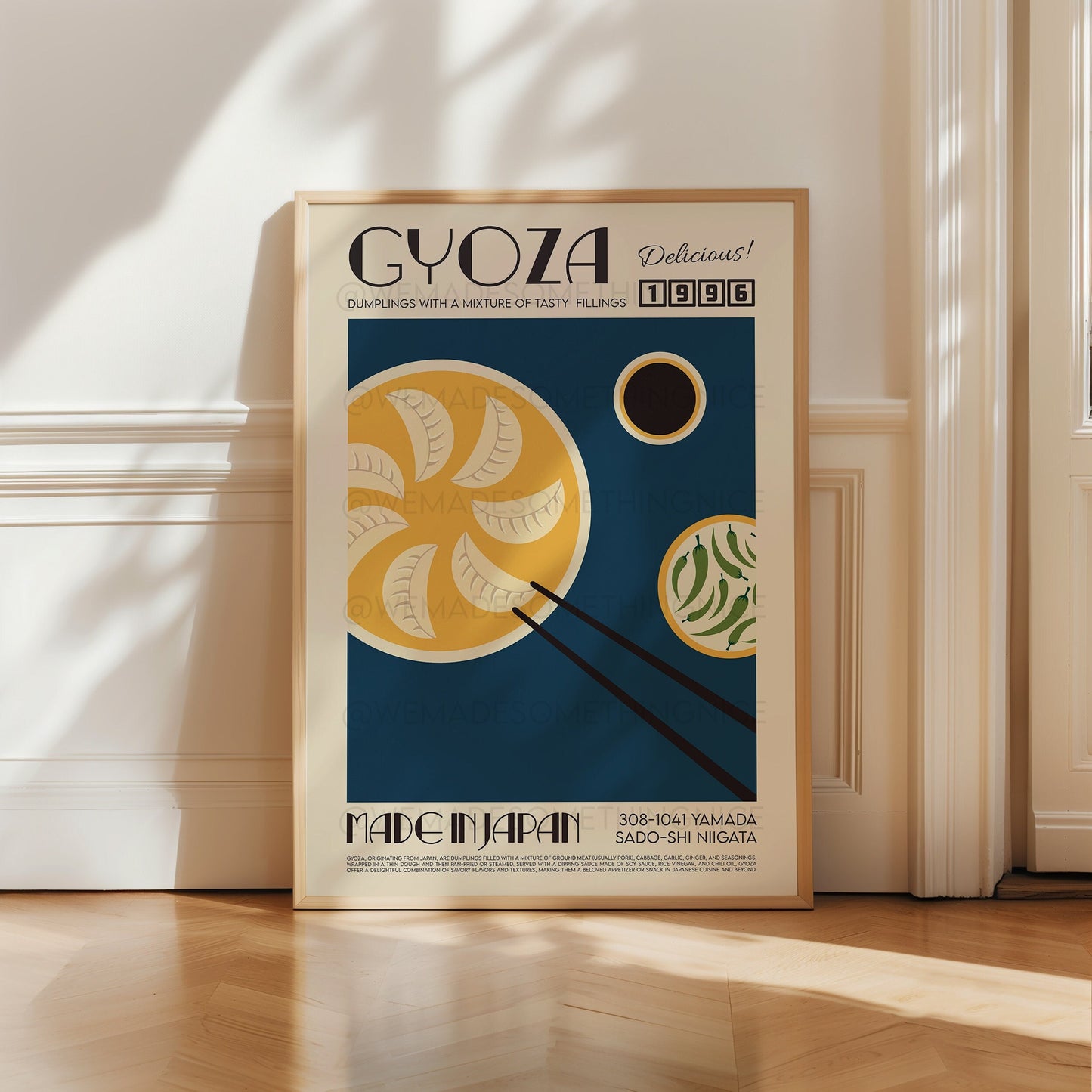 Gyoza Poster, Kitchen Poster, Kitchen Print, Food Print, Modern Kitchen Decor, Illustration, Japanese, Food, Dumplings, Retro Wall Art