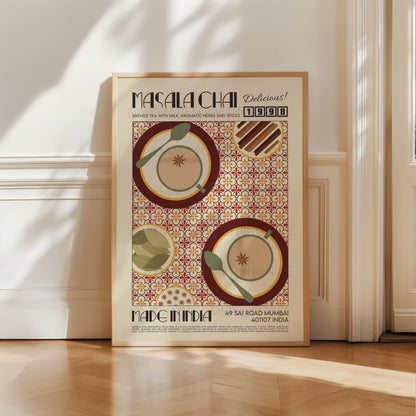 Masala Chai Poster, Kitchen Poster, Kitchen Print, Food Print, Modern Kitchen Decor, Exhibition Poster Retro Wall Art, India Print