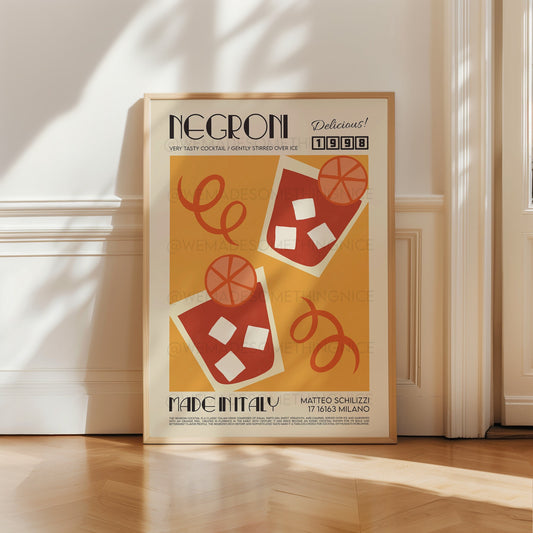 Negroni Print, Kitchen Poster, Kitchen Print, Negroni Poster, Kitchen Decor, Cocktail Poster, Mid Century Modern, Illustration