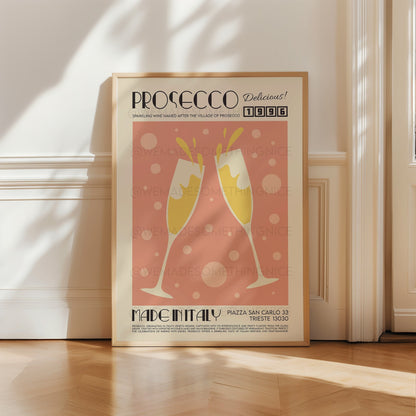 Prosecco Print, Cheer Print, French Retro, Kitchen Decor, Food Art, Mid Century Modern, Eat Sign, Rome, Italy Art, Housewarming