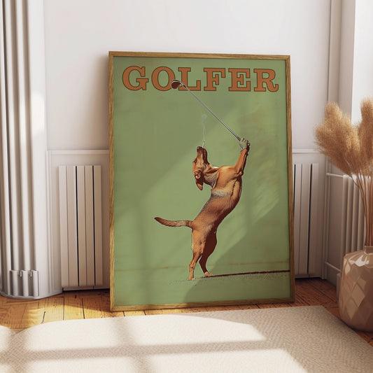 Funny Dog Golfing Print Vintage Golfing Poster Bar Wall Decor Retro Poster for Man Cave Dog Wall Art Poster for Games Room Gift For Golfer