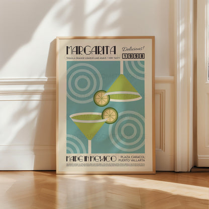 Margarita Cocktail Poster, Kitchen Art, Food Print, Modern Kitchen Decor, Bar art, Tequila, Gin and Tonic, Exhibition Poster, Retro Wall Art