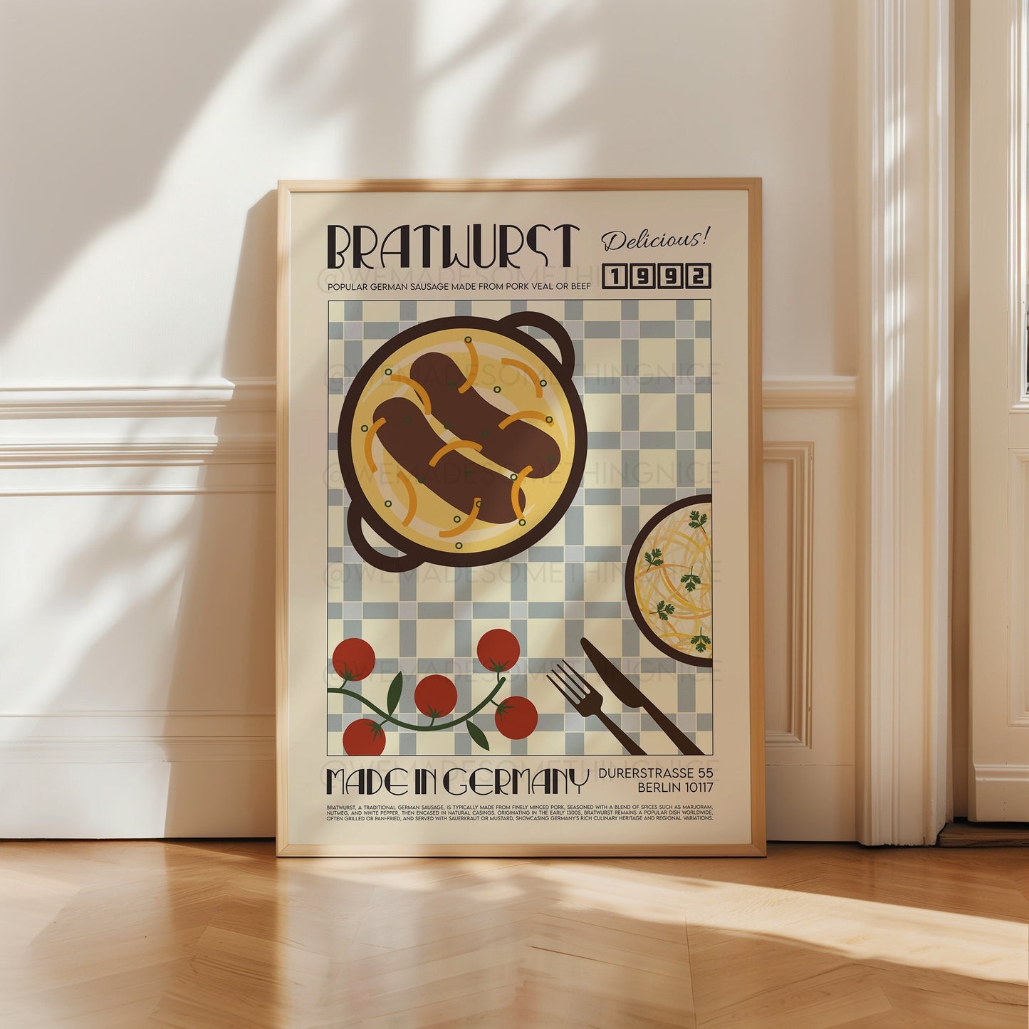 Bratwurst Poster, Kitchen Poster, Kitchen Print, Modern Kitchen Decor, Retro Poster, Pop Art, Kitchen Art, Exhibition Poster, Food Print
