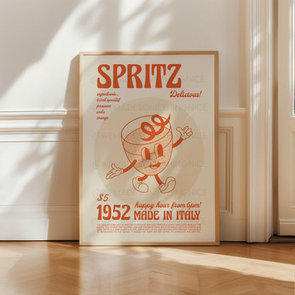Spritz Cocktail Poster, Kitchen Art, Kitchen Poster, Kitchen Print, Retro Print, Kitchen Decor, Cocktail Print, Birthday, Housewarming