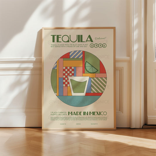 Tequila Print, Kitchen Poster, Kitchen Print, Retro Print, Kitchen Decor, Cocktail Print, Housewarming, Boho Bedroom, Mid Century Modern