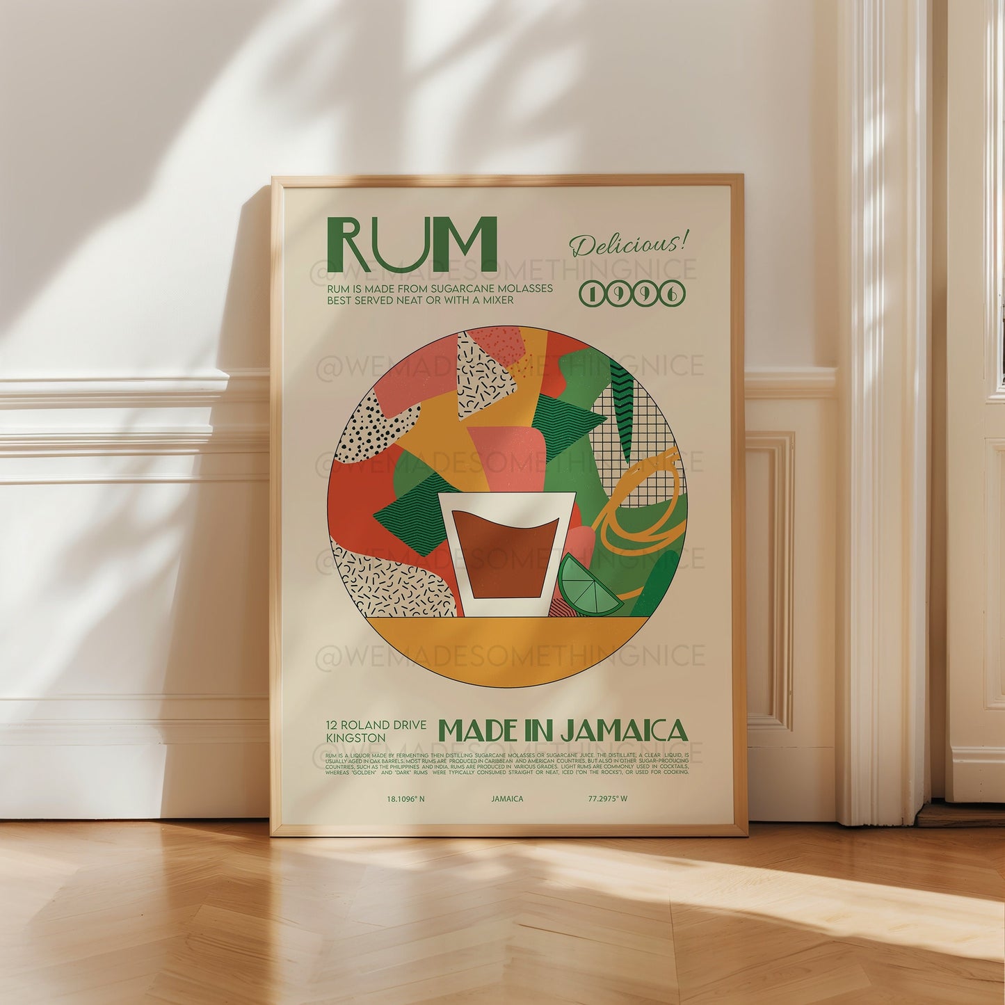 Rum Print, Cocktail Poster, French Retro, Kitchen Decor, Cocktail Poster, Mid Century Modern, Illustration, Bar Cart Print
