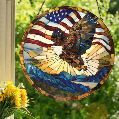 4th of July Freedom Eagle: Stained Glass Style Window Hanging