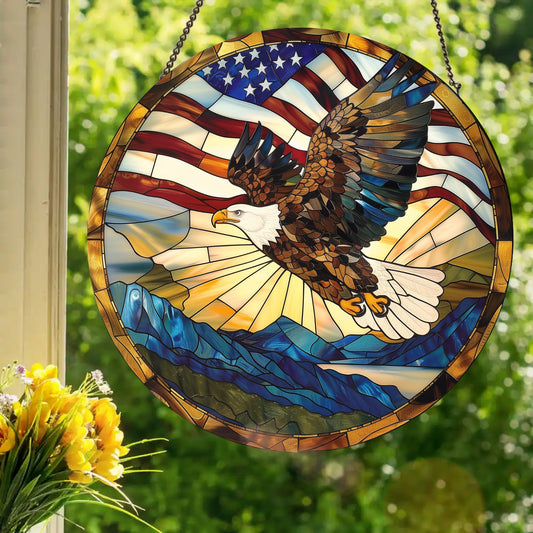 4th of July Freedom Eagle: Stained Glass Style Window Hanging