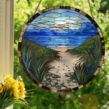 Atlantic Coast Beach: Stained Glass Style Window Hanging