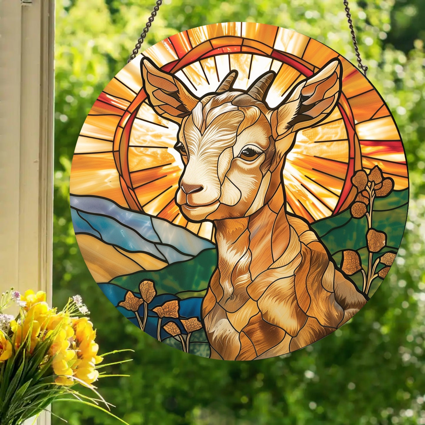Baby Goat: Stained Glass Style Window Hanging
