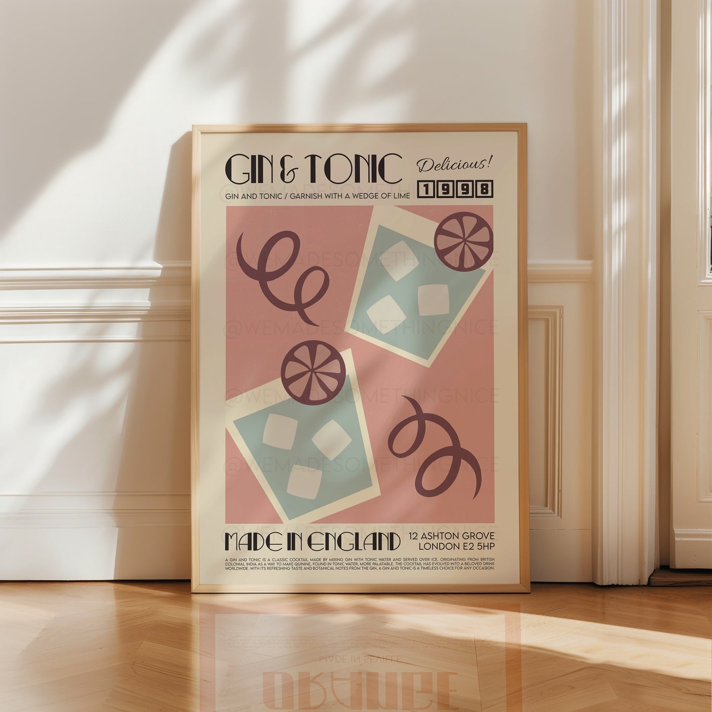 Gin and Tonic Print, Kitchen Art, Kitchen Poster, Kitchen Print, Gin Poster, Kitchen Decor, Bar Art, Cocktail Poster, Mid Century Modern