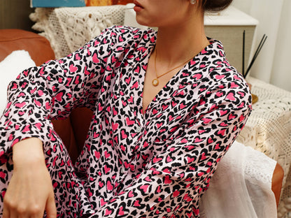 Pink Leopard Print Long Pyjama Set, Bride And Bridesmaids Pajama, Pajama For Women , Personalized Gift For Bridesmaids