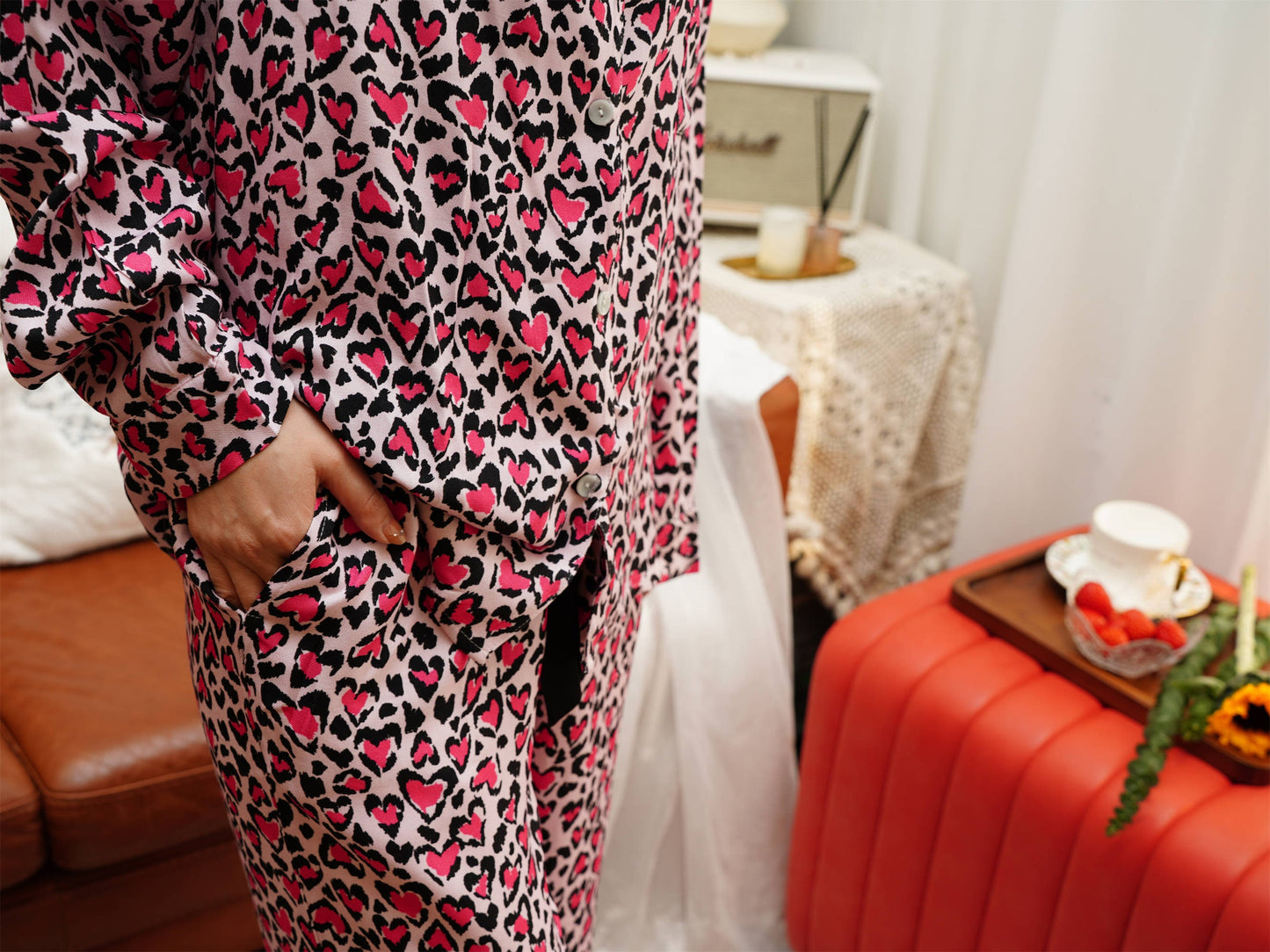 Pink Leopard Print Long Pyjama Set, Bride And Bridesmaids Pajama, Pajama For Women , Personalized Gift For Bridesmaids