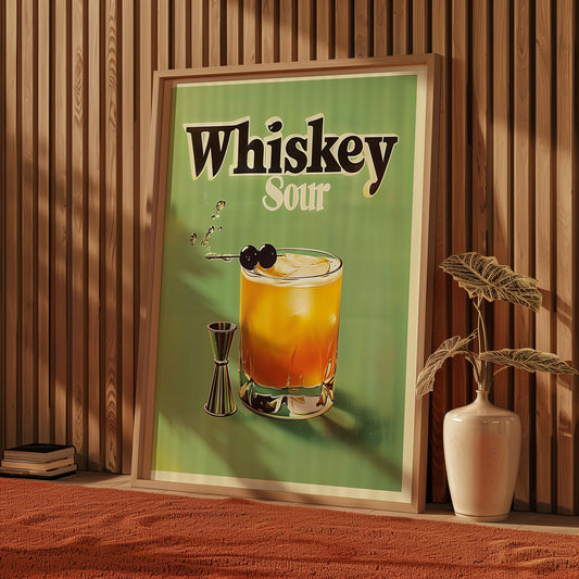 Vintage Whiskey Sour Cocktail Poster Vintage Beverage Poster Bar Wall Decor Retro Cocktail Poster for Bar Room Poster for Games Room