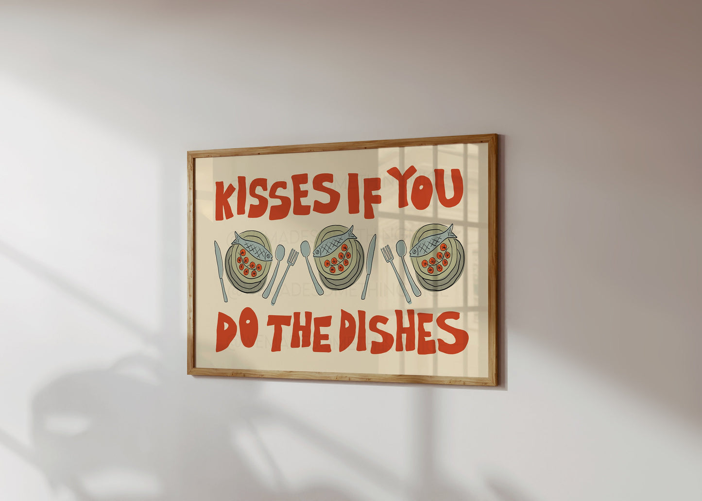 Kisses If You Do The Dishes Poster, Trendy Wall Art, Maximalist Wall Art, Apartment Decor, Retro Wall Art, Kitchen Print, Sketch
