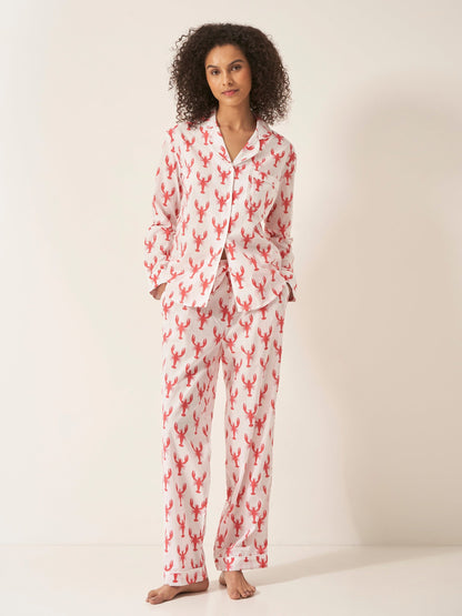 Lobster Print Women’s Pyjama Trouser Set | Organic Cotton Bridal PJs | Fun & Soft Lobster Pajamas for Hen Parties