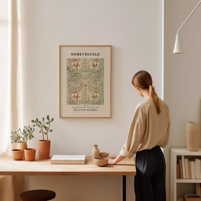 William Morris Print - Honeysuckle Botanical Wall Art: Cream Poster with Floral Print, Gallery wall, Ideal Flower Poster Gift for Her
