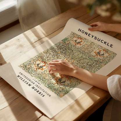 William Morris Print - Honeysuckle Botanical Wall Art: Cream Poster with Floral Print, Gallery wall, Ideal Flower Poster Gift for Her