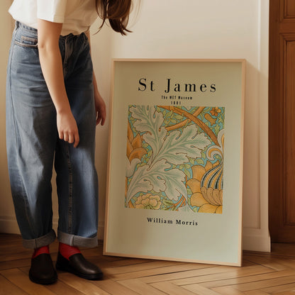 William Morris Poster - Centerpiece Botanical Flower and Leaves Art: Tropical Wall Art, Exhibition Poster, Modern Wall Art for Office Decor