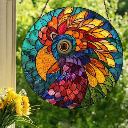 Aztec Parrot: Stained Glass Style Window Hanging