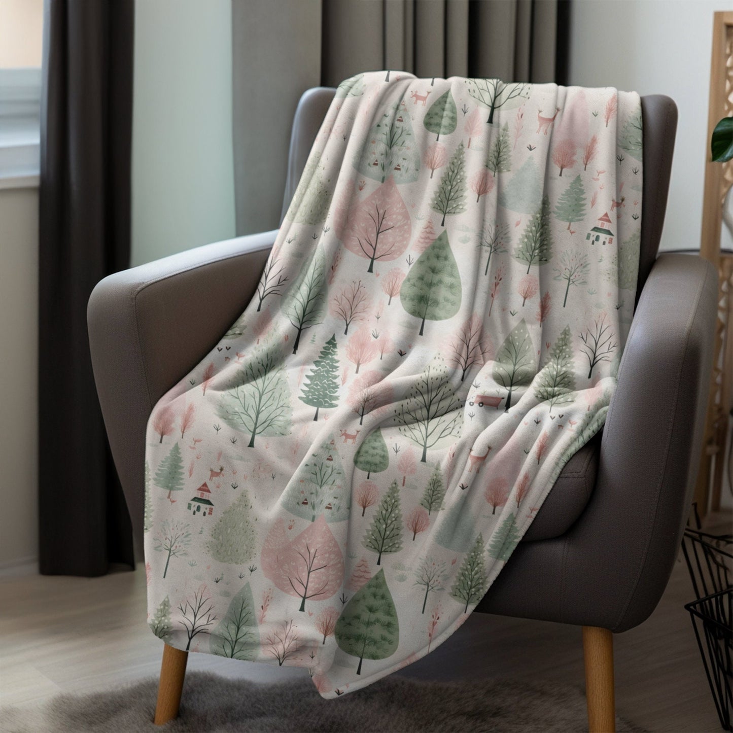 Christmas Blanket Pink Christmas Village Home Decor, Pink Christmas Tree Fleece, Chistmas Gift for Friends and Family Secret Santa Present