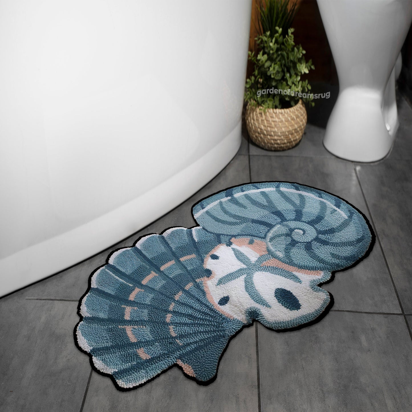 Tufted Look Bath Mat, Sea Shell Bath Mat, Soft Bath Mat, Non Slip Mat, Bathroom Decor, Gift Mat, Rugs For Bathroom, Gift Rug, Washable Mat