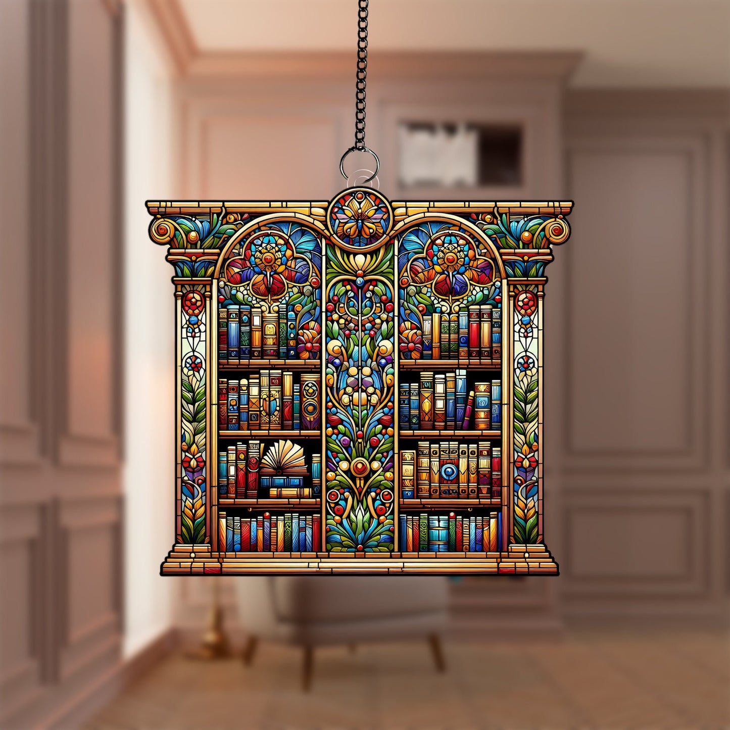 Library Window Hanging, Acrylic library door Window Hanging Art Decoration, Bookish home decor, Gift for her, Book lover gift,Librarian gift
