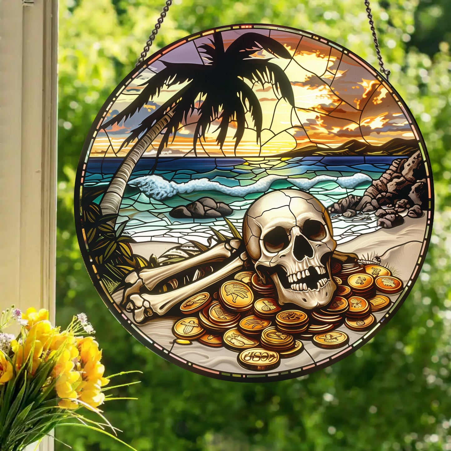 Pirate Cove: Stained Glass Style Window Hanging Made With Real Glass