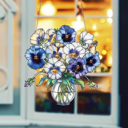 Pansy flowers Acrylic Window Hanging Decor, Pansy flowers Window Hangings, Wall Art Decoration, Pansy flowers  Lover Gift, Gift For Mom Dad