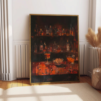Gloomy Bar Print for Bar Abstract Painting Dark Color Alcohol and Bar Peanut Scene Poster Matisse Styled Artwork