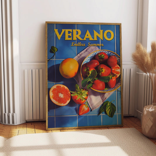 Vintage Verano Poster Print for Kitchen Endless Summer Art for Beach House Poster Retro Psychedelic Trippy Illustration