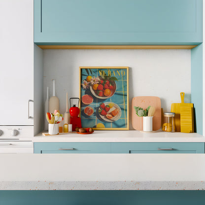 Vintage Verano Poster Print for Kitchen Summer Beach House Poster Retro Wall Art Psychedelic Trippy Illustration