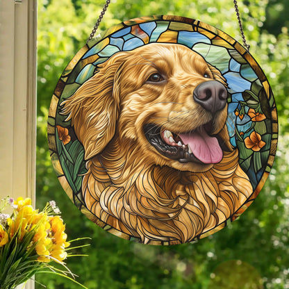Golden Retriever: Stained Glass Style Window Hanging